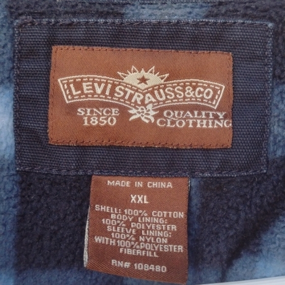 Levi's Navy Blue Fleece Lined Canvas Button-Up Shacket XXL - Picture 7 of 8